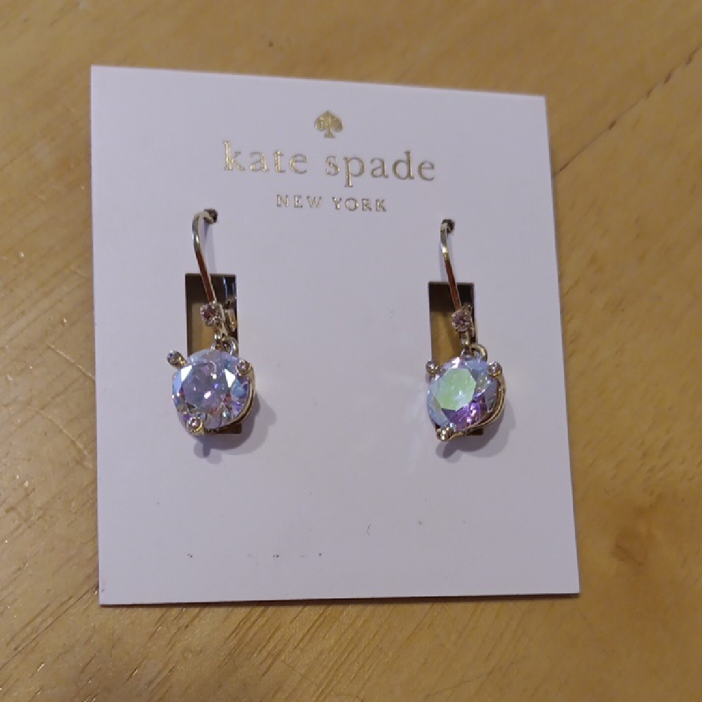 Kate Spade Gold Earrings with Iridescent Stones - Picture 2 of 3